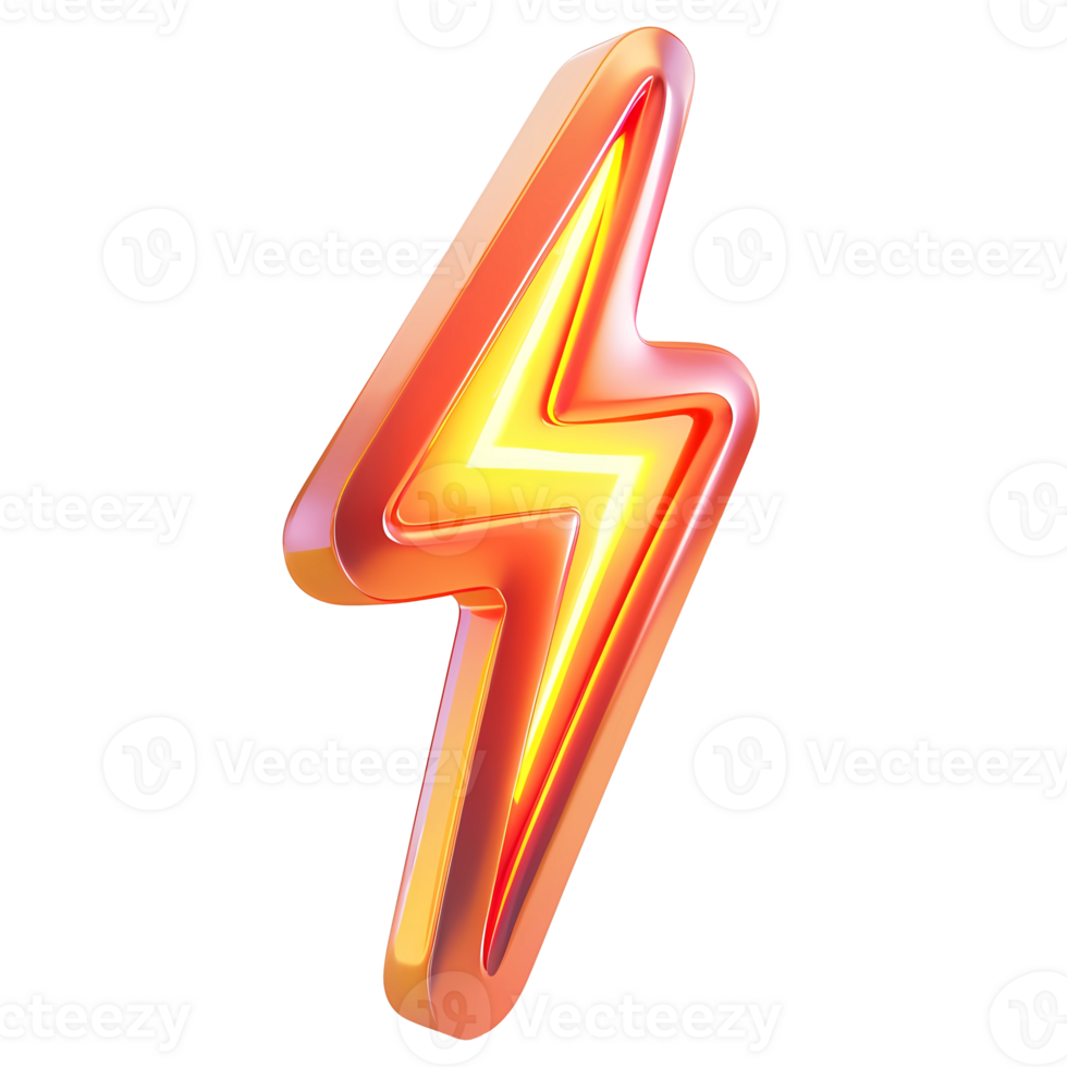 AI generated 3D rendering of lightning bolt icon. Neon sign of lightning png