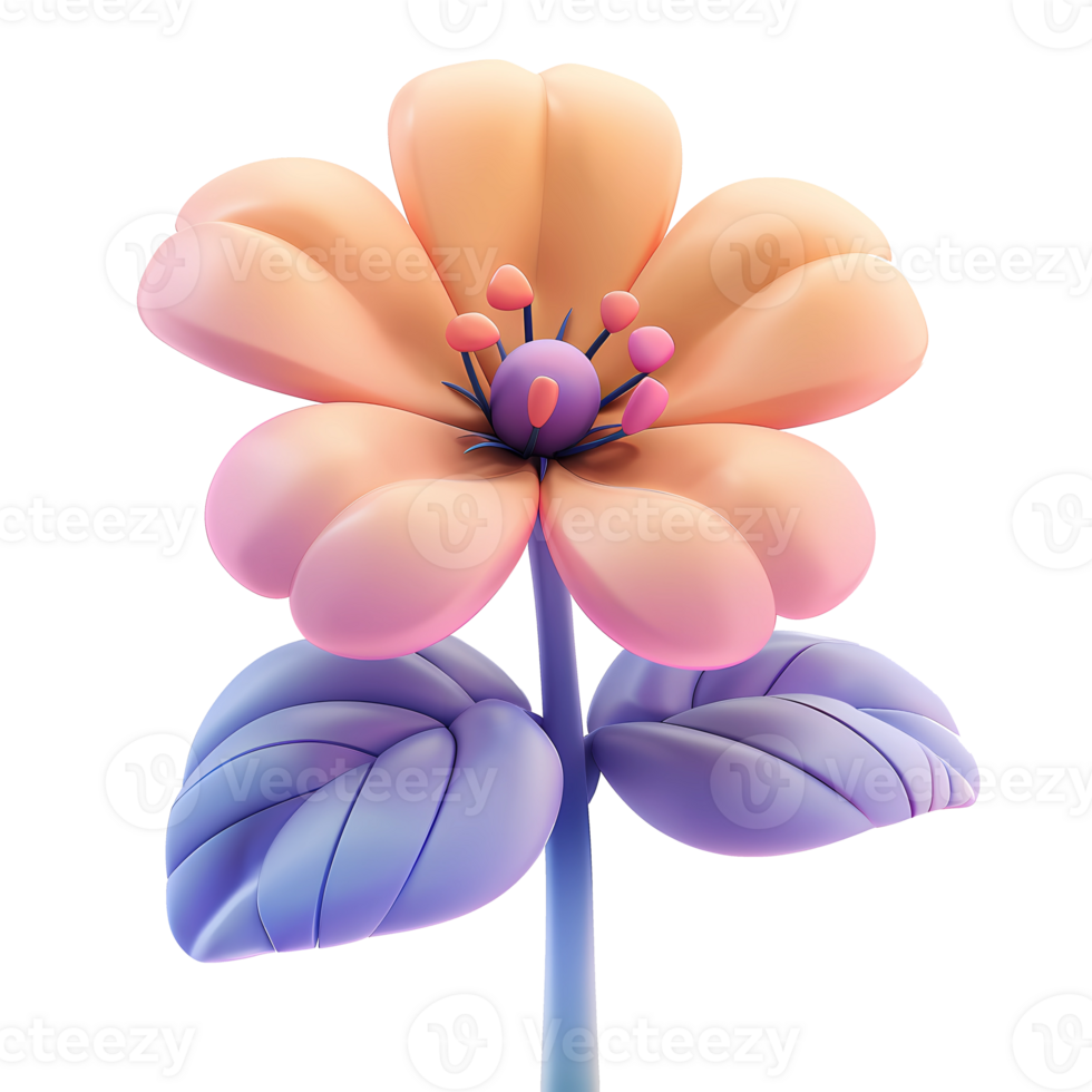 ai gegenereerd 3d renderen van tekenfilm bloem met roze en Purper bloemblaadjes Aan blauw postzegel geïsoleerd Aan achtergrond png