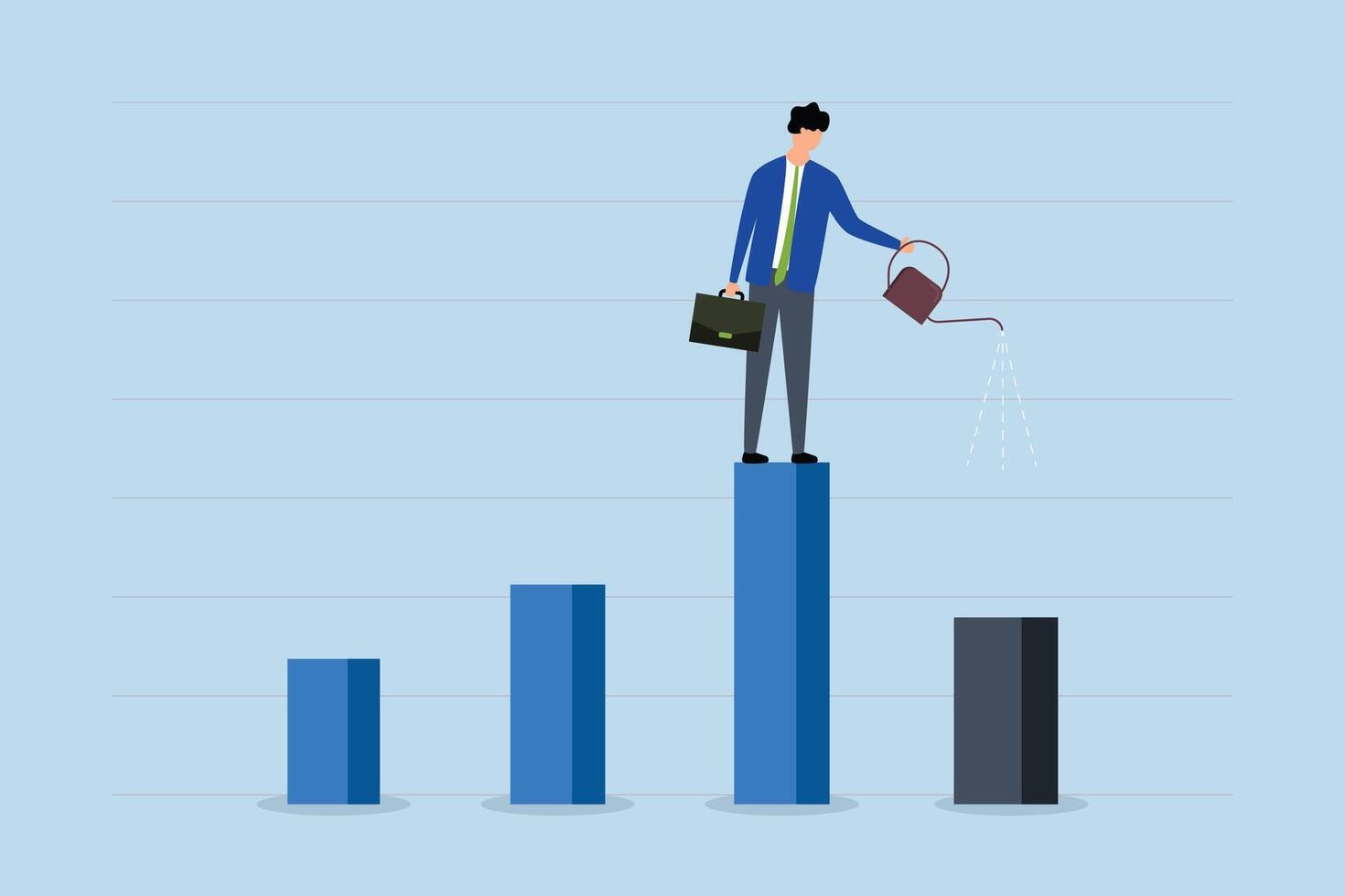 Economic recovery from money stimulus, businessman manager standing profit bar chart irrigation this year growing bar chart. vector