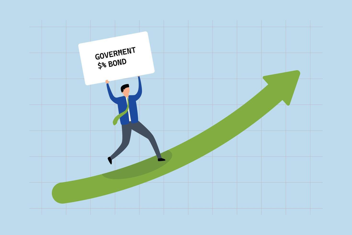 Global and U.S. treasury yields rising up, investor holding a government bond runs up an arrow. vector