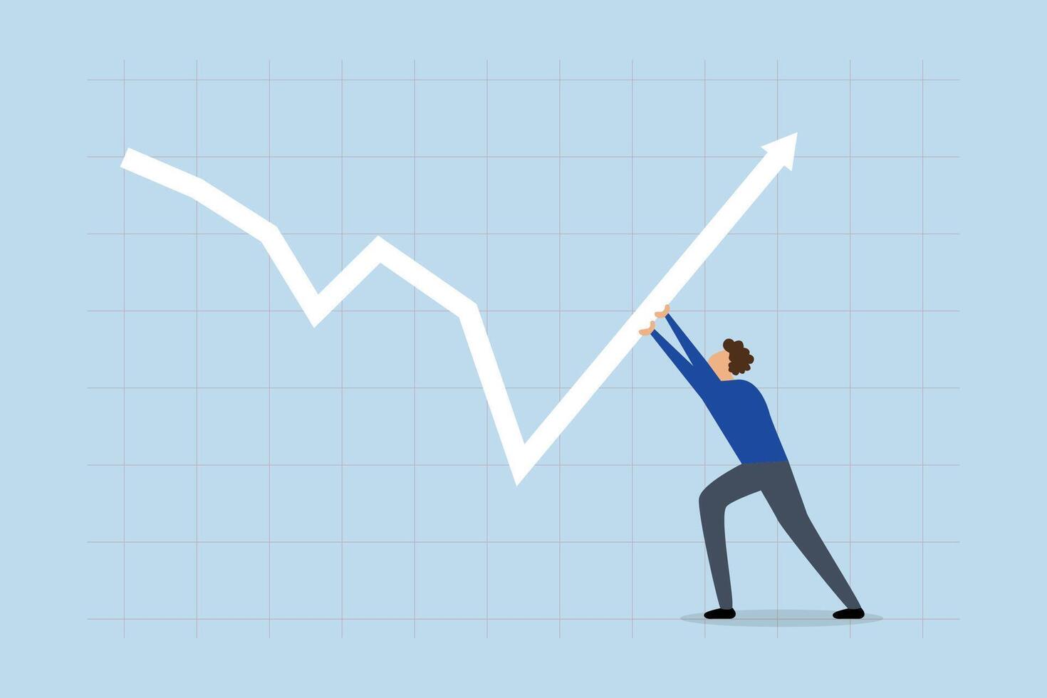 liderazgo a dirigir negocio crecimiento en mercado recesiones, inversor empujar flecha gráfico y gráfico es espalda arriba. vector