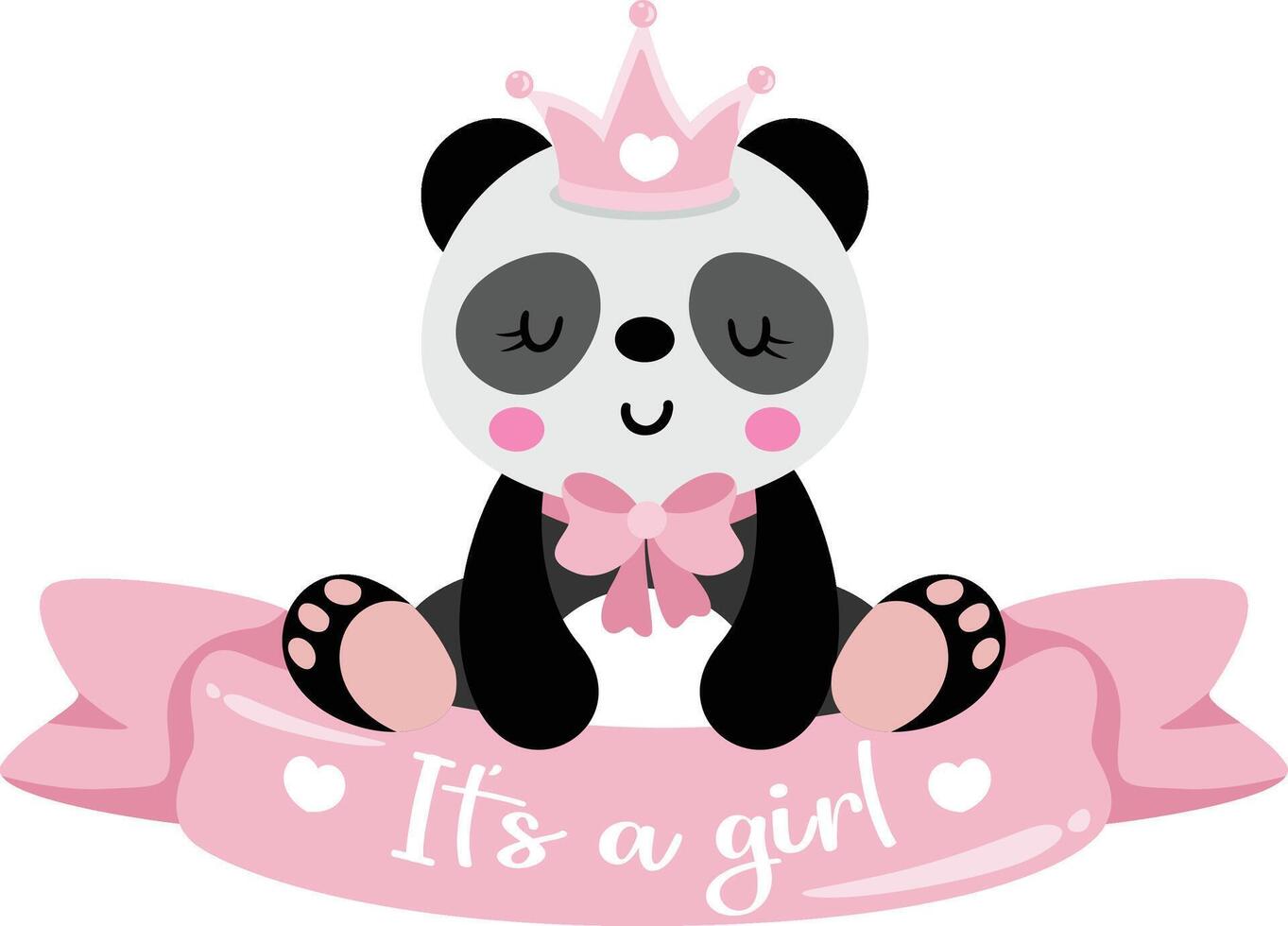 princesa panda con bebé niña cinta bandera vector