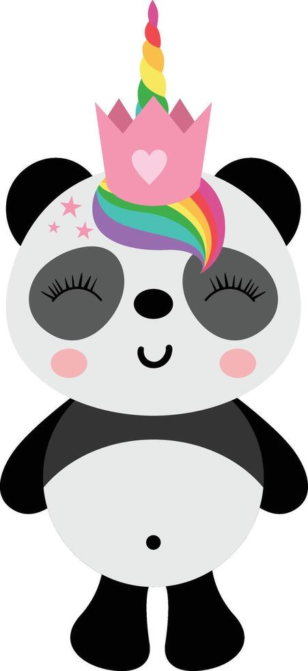 Cute happy unicorn panda isolated vector