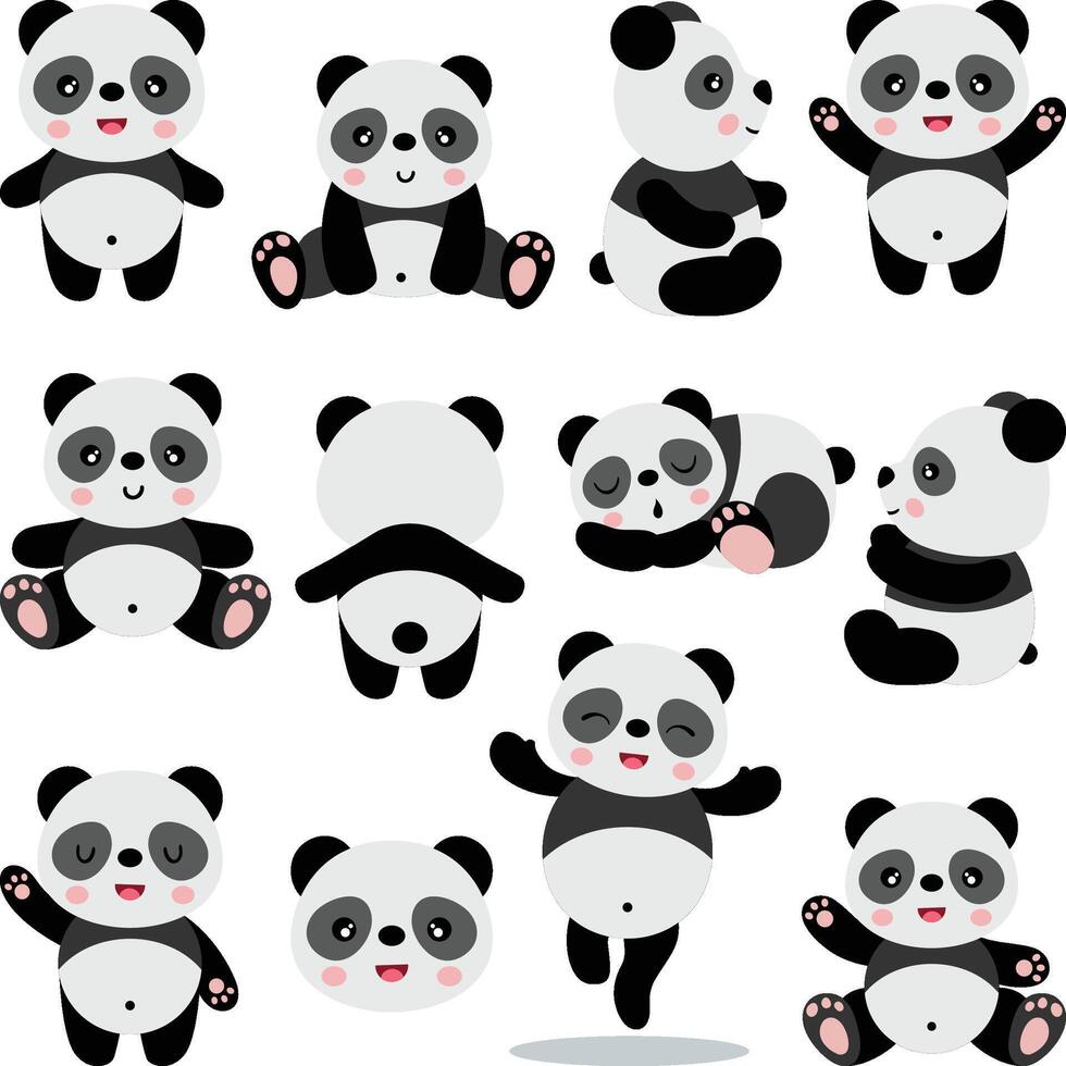 Set of cute friendly panda vector