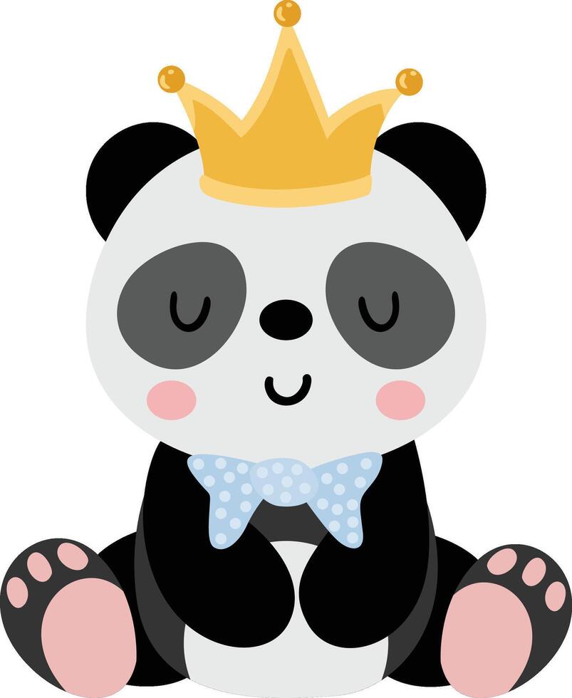 Baby boy panda sitting with crown vector