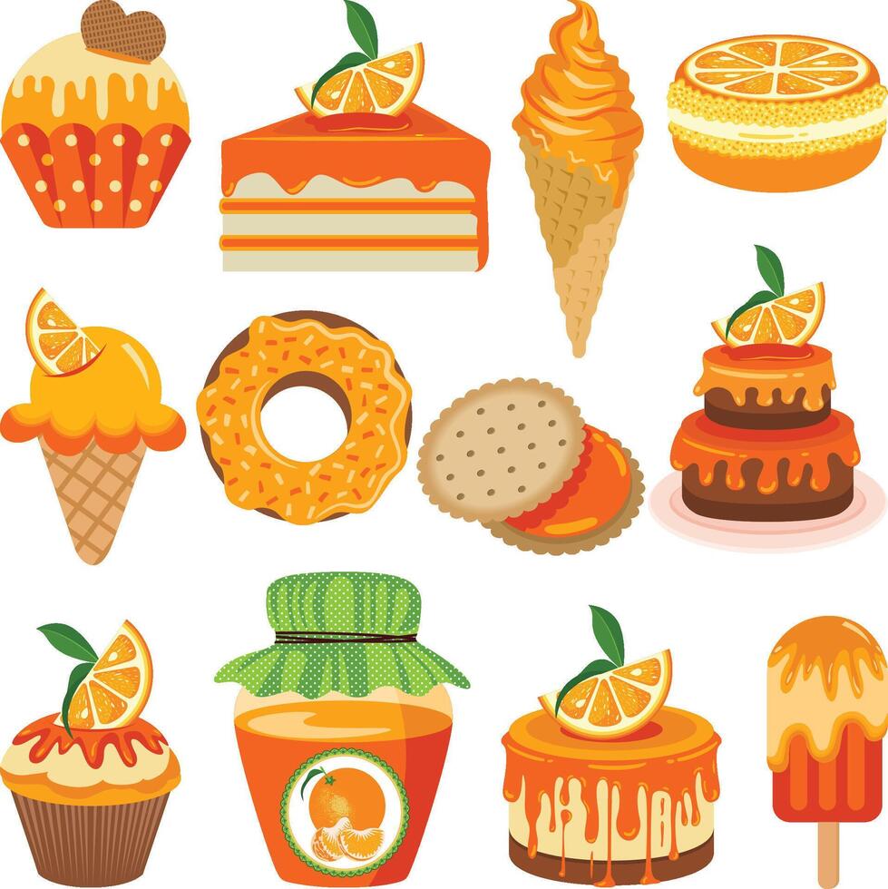 digital conjunto de dulces hecho con naranja vector