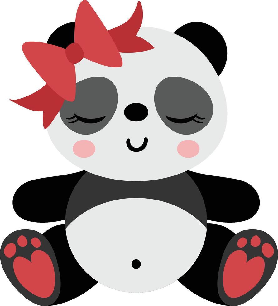 linda panda niña con arco sentado vector