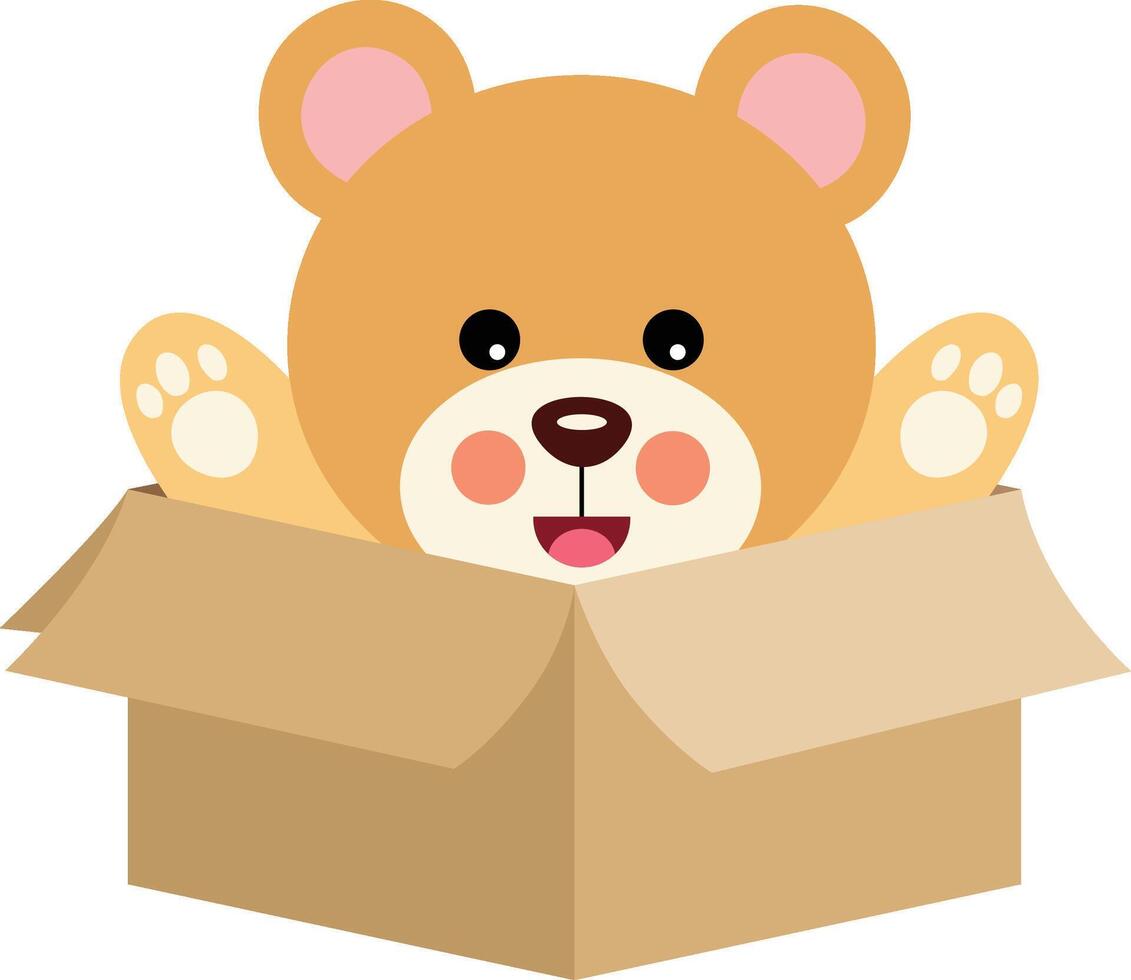 Cute teddy bear in cardboard box vector