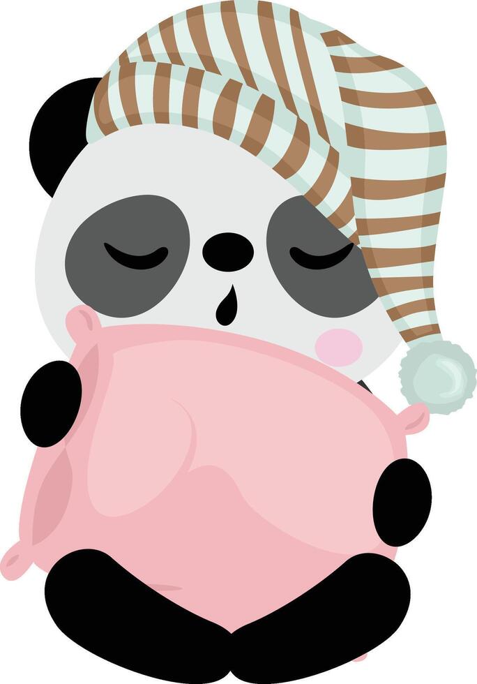 Cute panda sleeping holding a pillow vector
