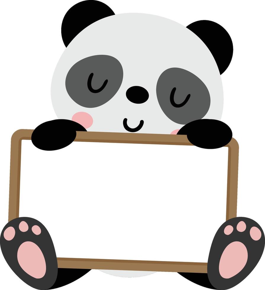 adorable panda con un blanco letrero vector