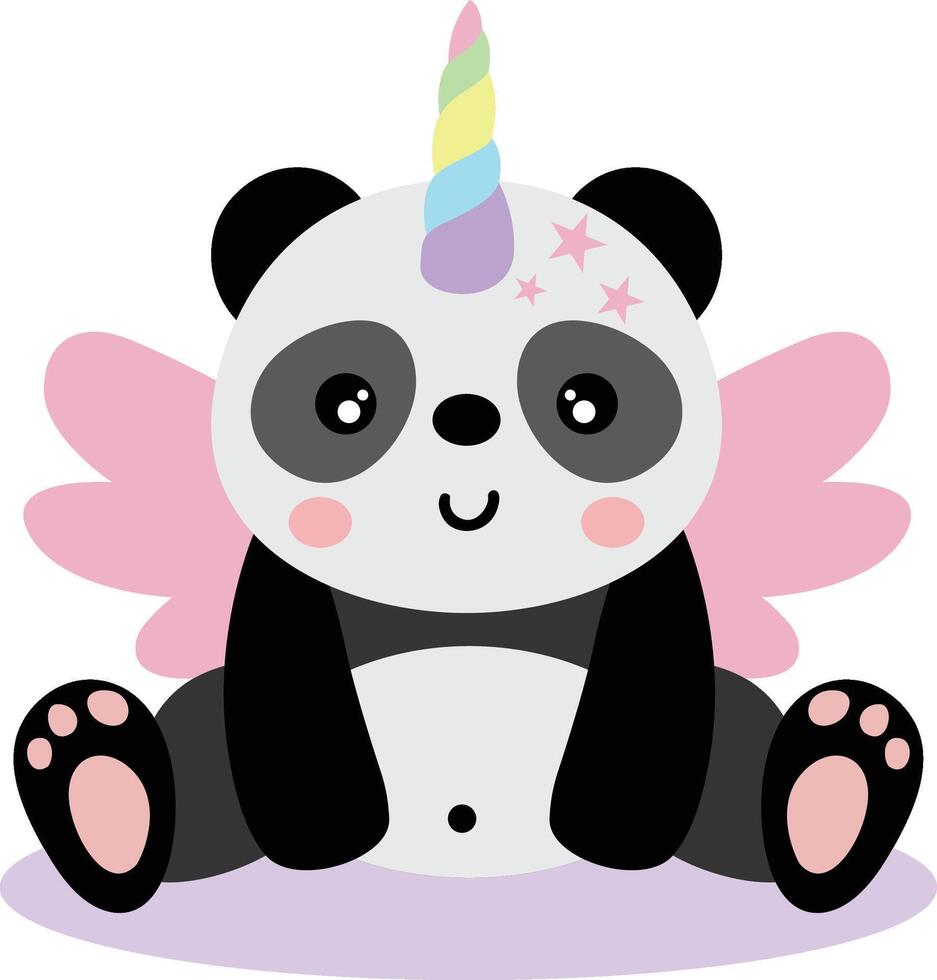 contento unicornio panda con alas vector