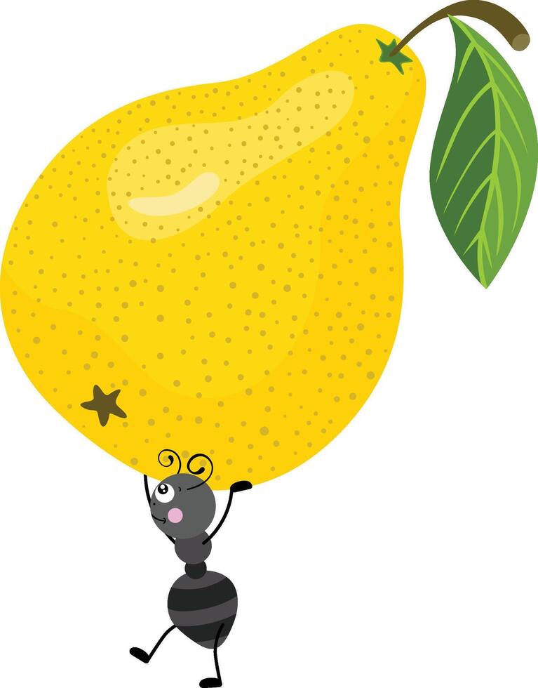 Cute ant carrying a pear vector