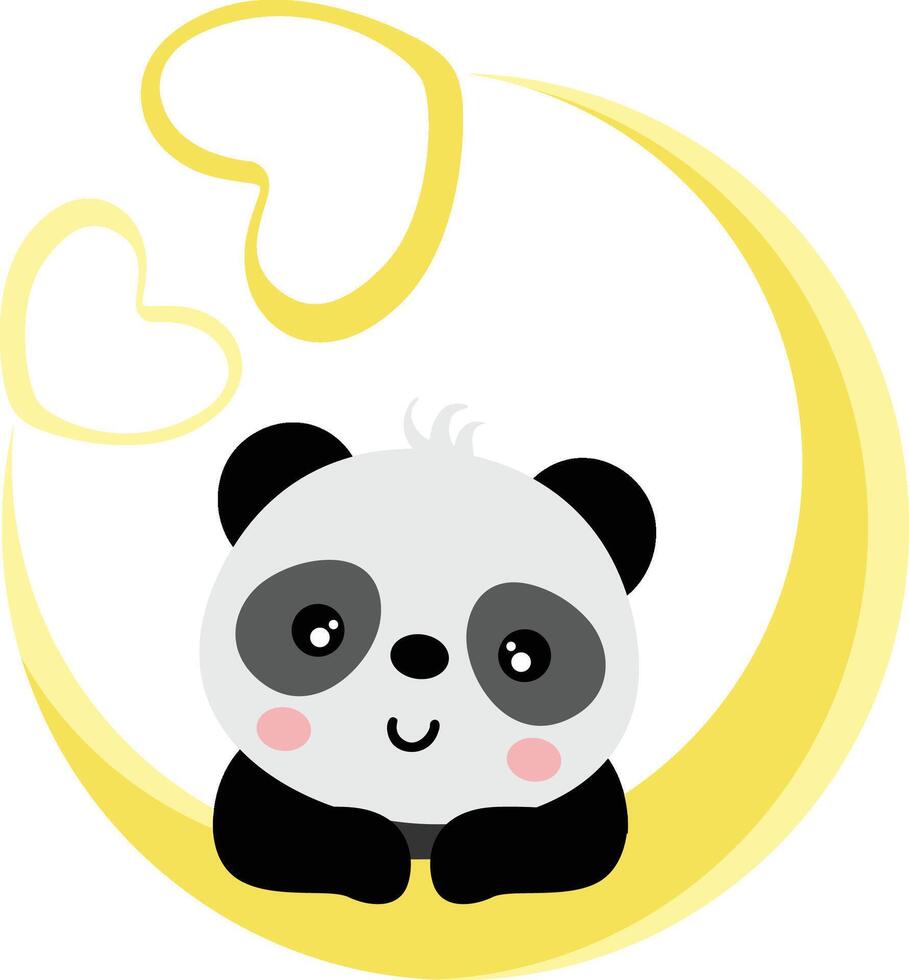 linda panda en Luna con corazones vector