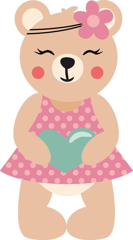 Cute teddy bear wearing a dress vector
