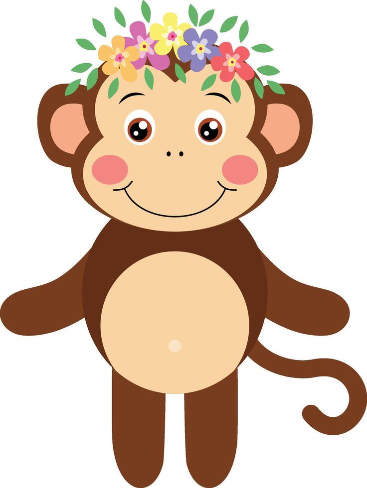 Adorable monkey with wreath floral on head vector