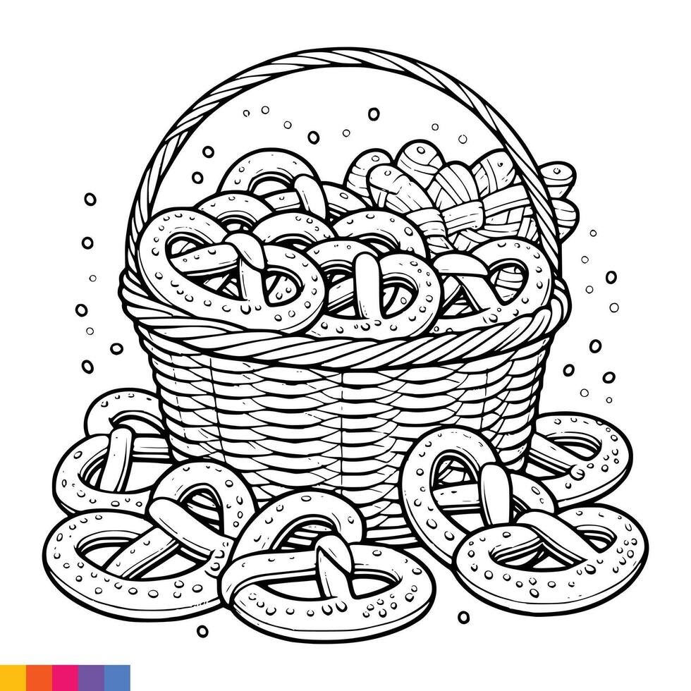 panadería cesta. panadería comida mano dibujado línea Arte ilustración para el colorante libro. comida línea Arte para un colorante página. Clásico bosquejo vector gráficos.