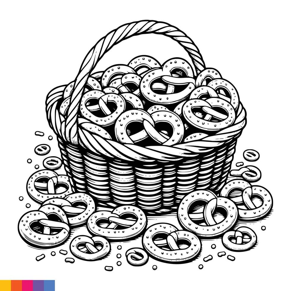 panadería cesta. panadería comida mano dibujado línea Arte ilustración para el colorante libro. comida línea Arte para un colorante página. Clásico bosquejo vector gráficos.