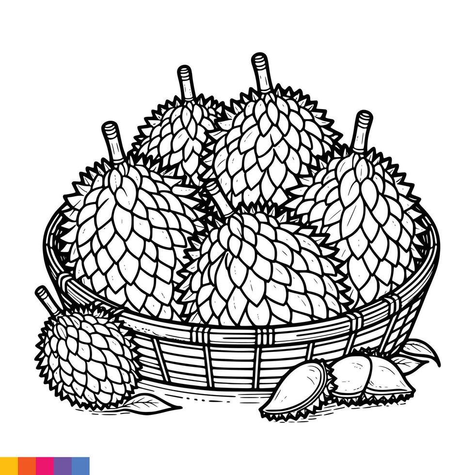 Fruit Basket line art illustration for the coloring book. Fruits coloring page. Vector graphics