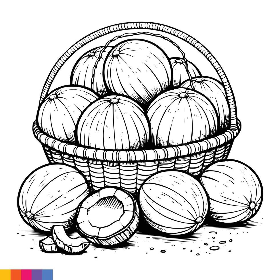 Fruta cesta línea Arte ilustración para el colorante libro. frutas colorante página. vector gráficos