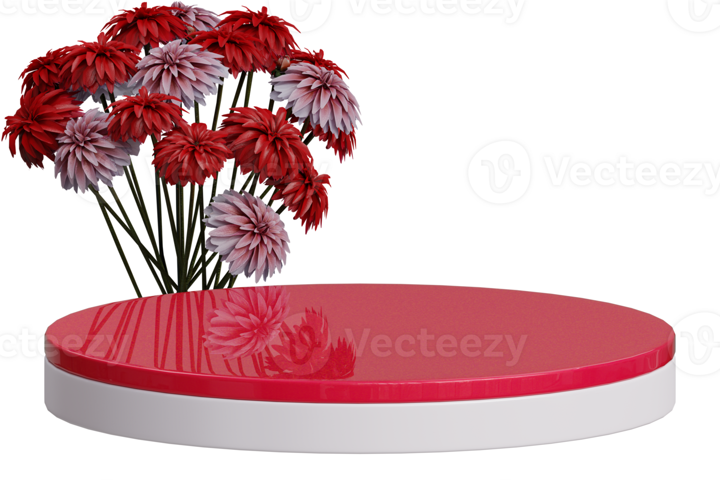 Red circle podium and flower bouquet png