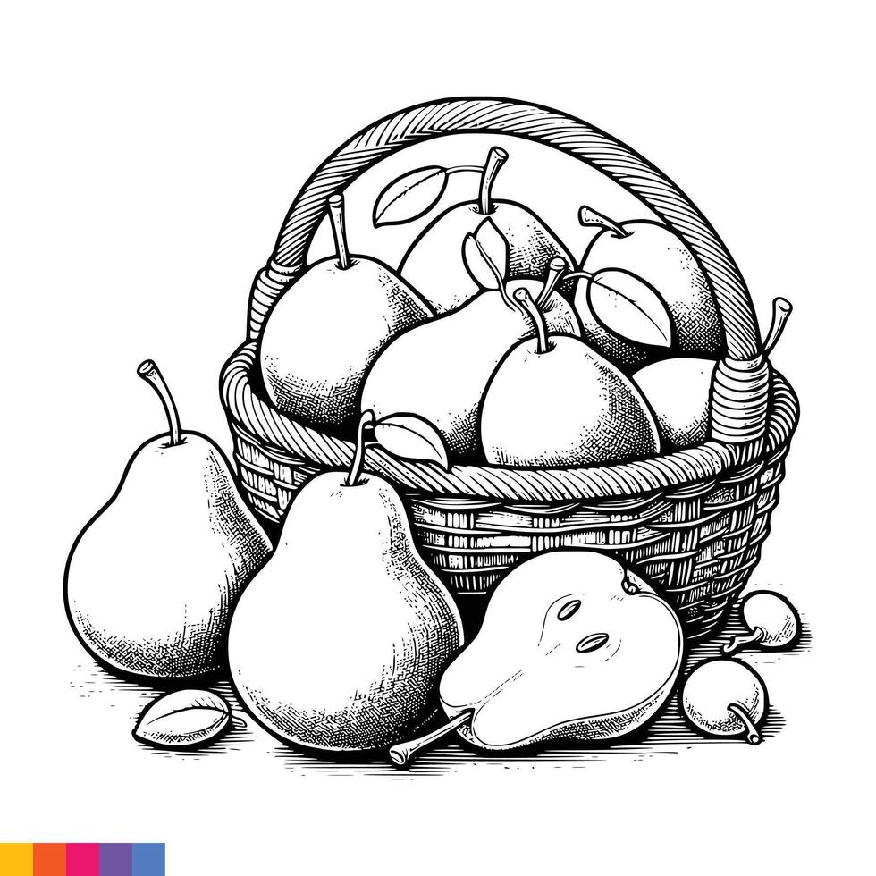 Fruta cesta línea Arte ilustración para el colorante libro. frutas colorante página. vector gráficos