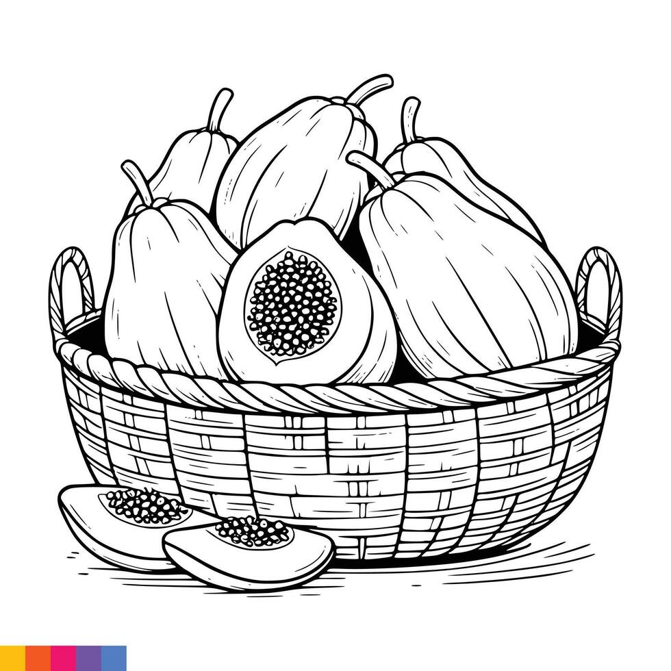 Fruta cesta línea Arte ilustración para el colorante libro. frutas colorante página. vector gráficos