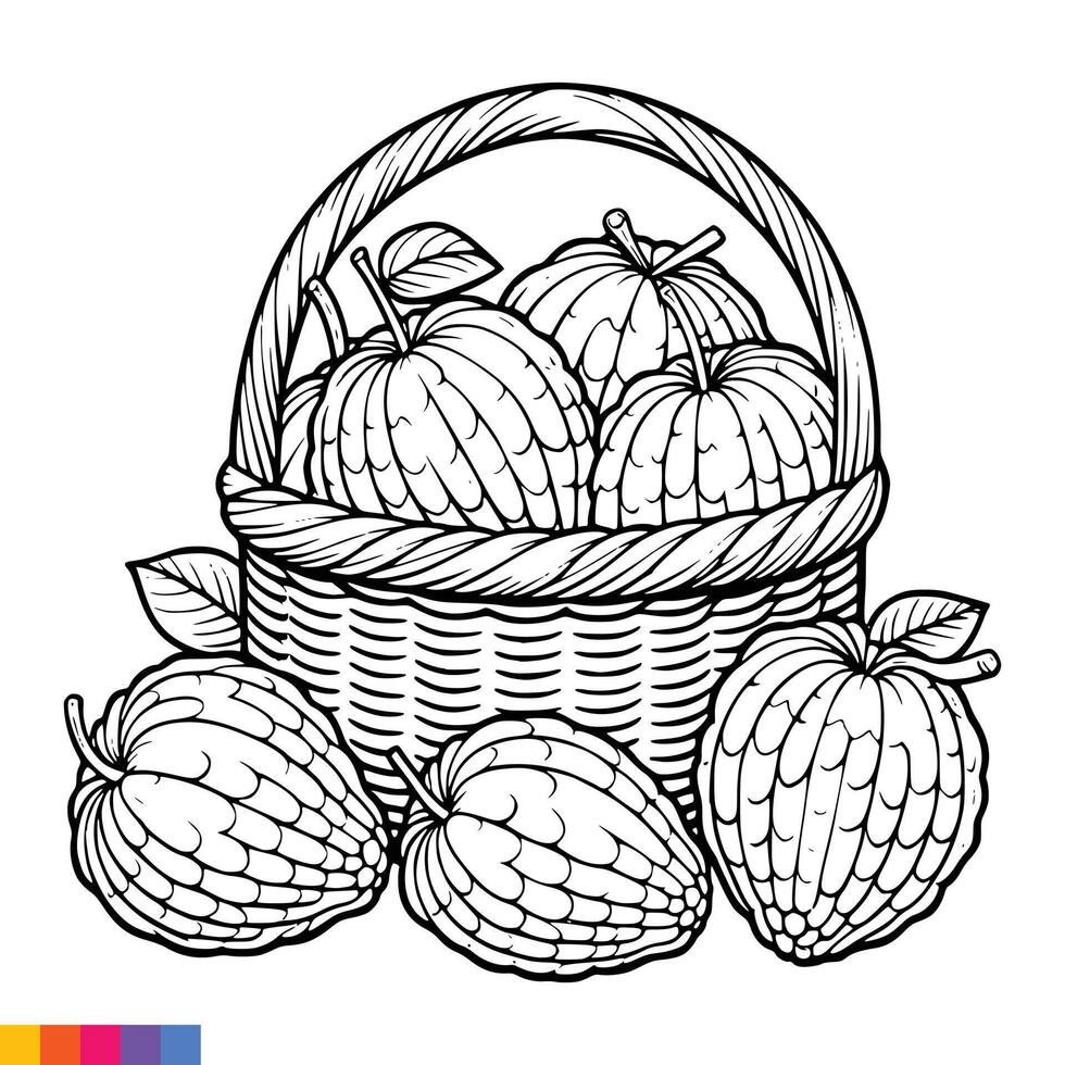 Fruta cesta línea Arte ilustración para el colorante libro. frutas colorante página. vector gráficos