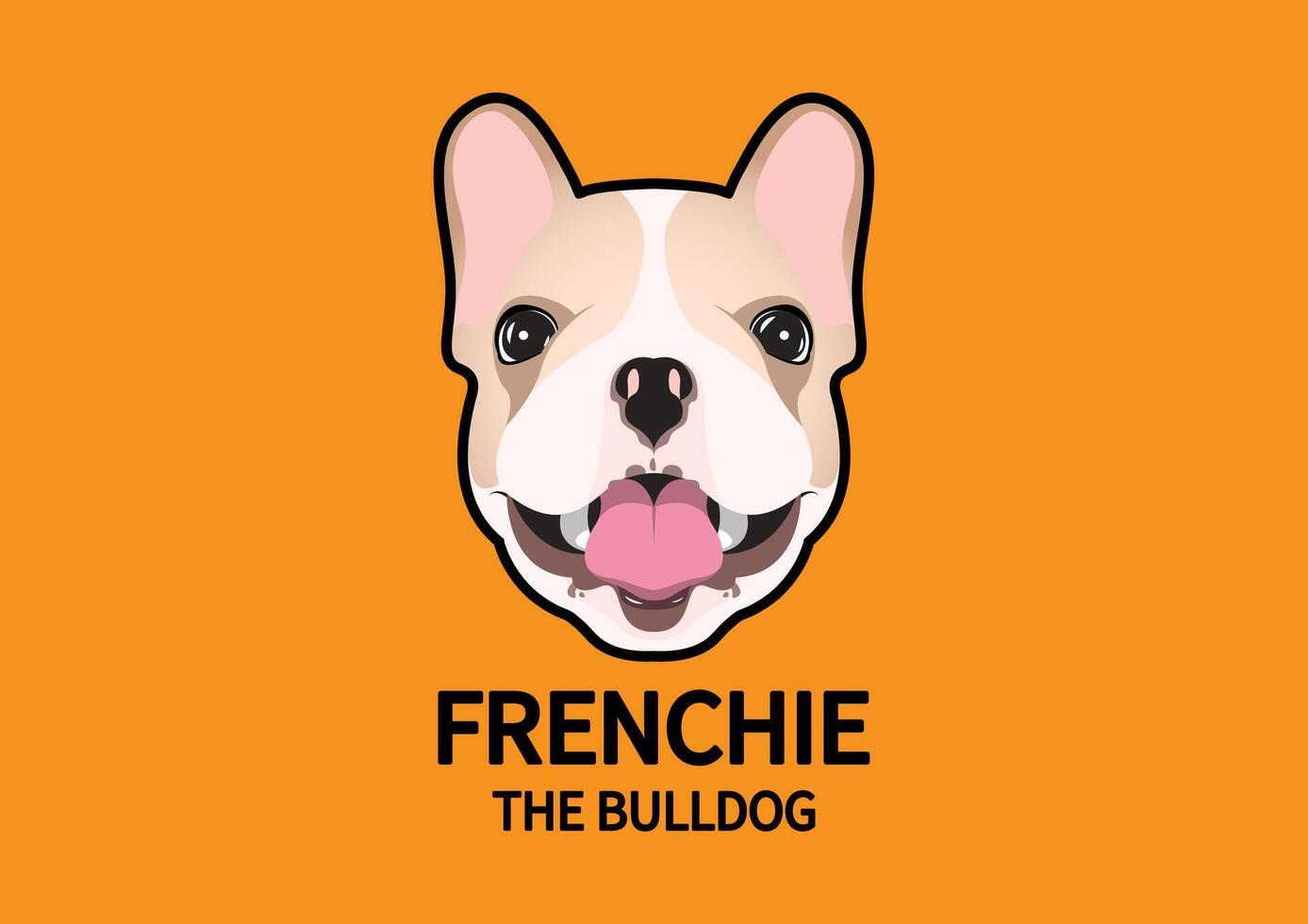 French Bulldog face with mouth open style portrait in orange background vector