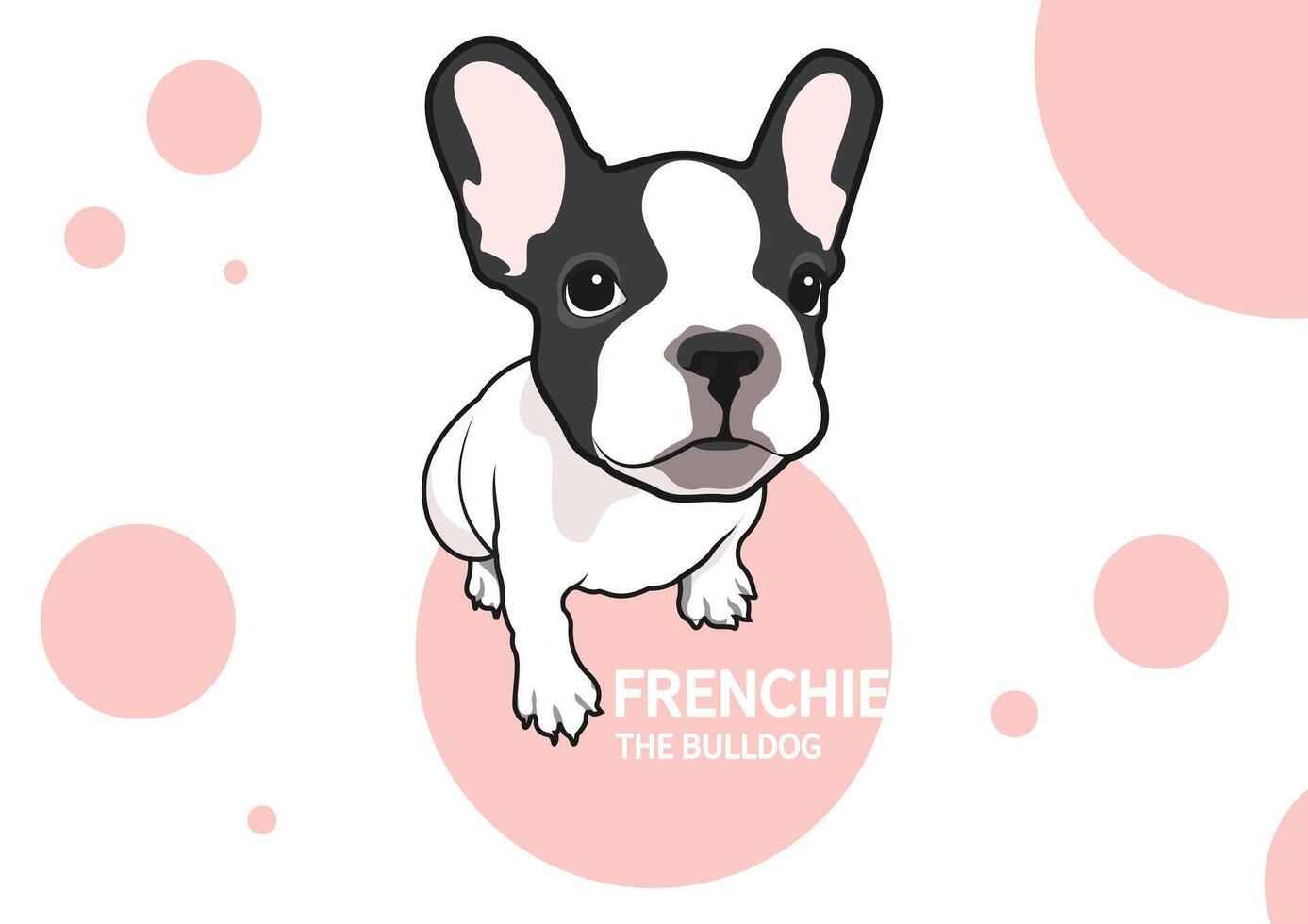 A two-tone French Bulldog sits on the pink bubble vector