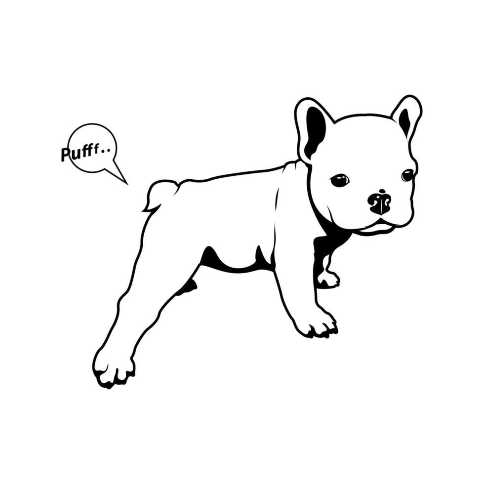 Cute little Frenchie is doing yoga exercises and making a fart vector