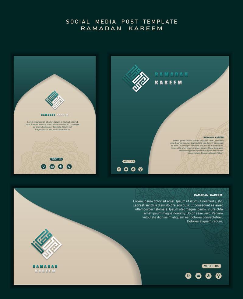 Set of social media post in islamic background with ramadan calligraphy design, arabic text mean is ramadan kareem vector