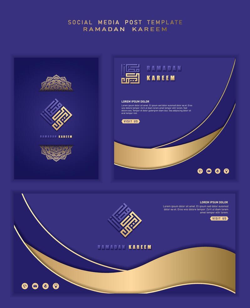 Set of social media post in islamic background with ramadan calligraphy design, arabic text mean is ramadan kareem vector