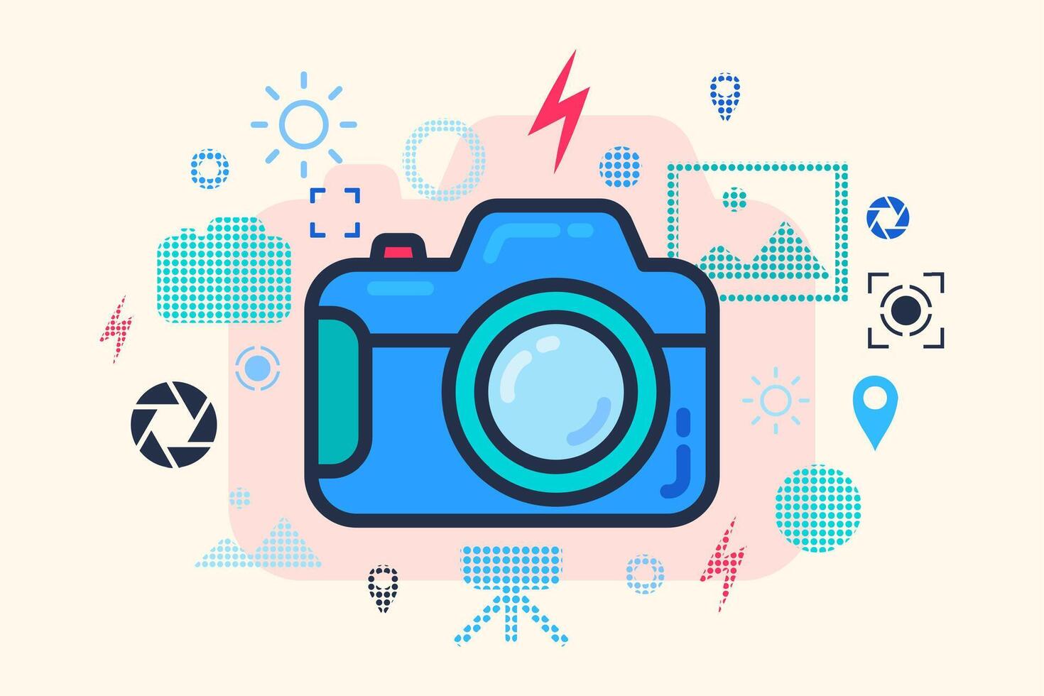 dslr con amplio ángulo lente foto estudio publicidad vector