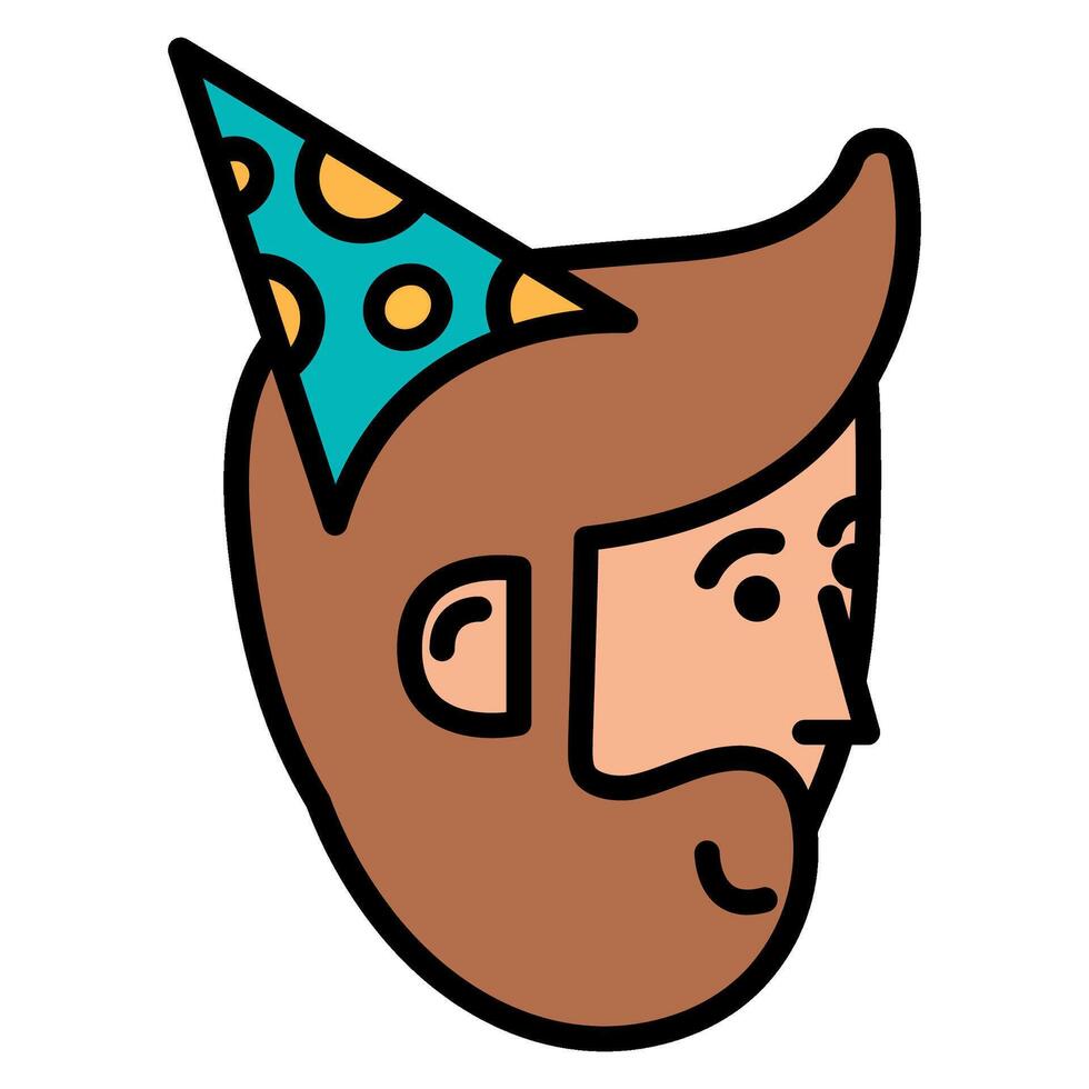 Father Face Cone Cap Birthday Color Stroke Icon vector