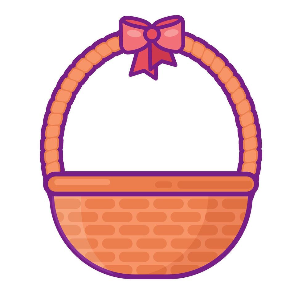 Wicker Straw Easter Basket Decorated With Red Bow vector