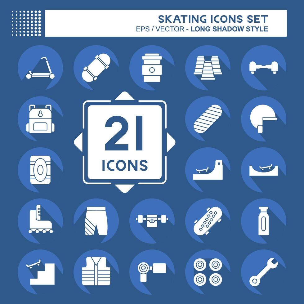 Icon Set Skating. related to Sport symbol. long shadow style. simple design illustration vector