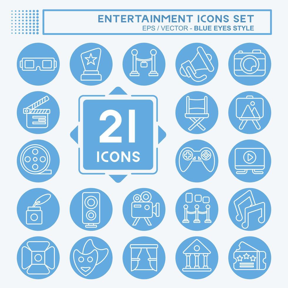 Icon Set Entertainment. related to Hobby symbol. blue eyes style. simple design illustration vector