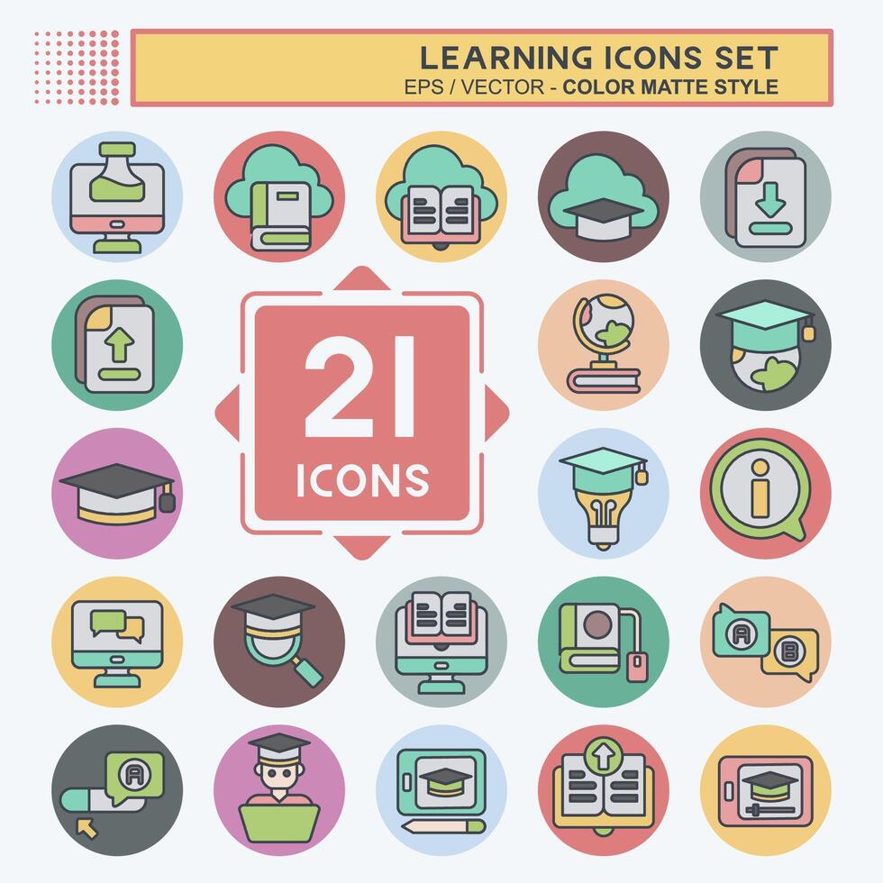 Icon Set Learning. related to Education symbol. color mate style. simple design illustration vector