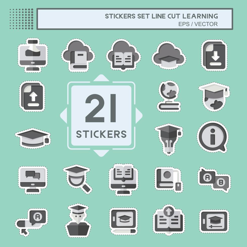 Sticker line cut Set Learning. related to Education symbol. simple design illustration vector