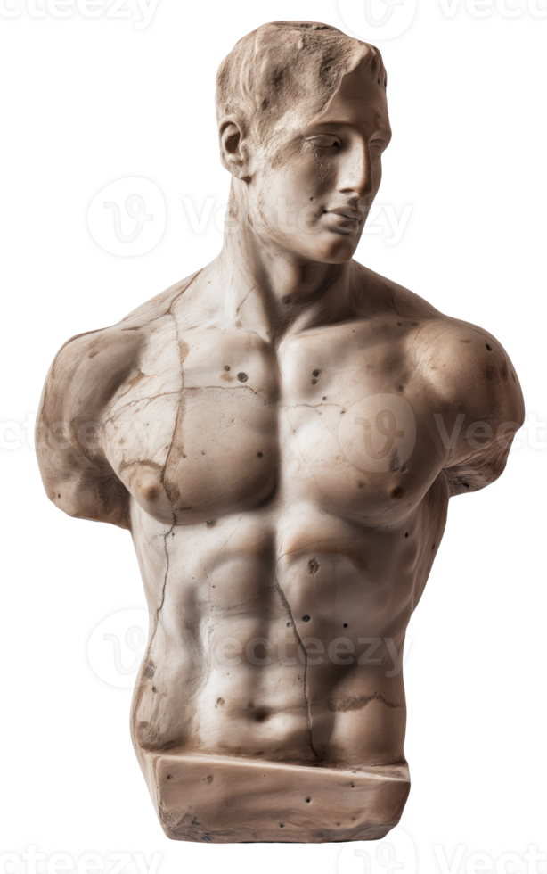 AI generated Historical vintage statue with cracks on an isolated transparent background png