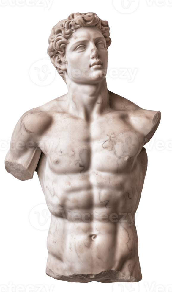 AI generated Historical vintage statue with cracks on an isolated transparent background png