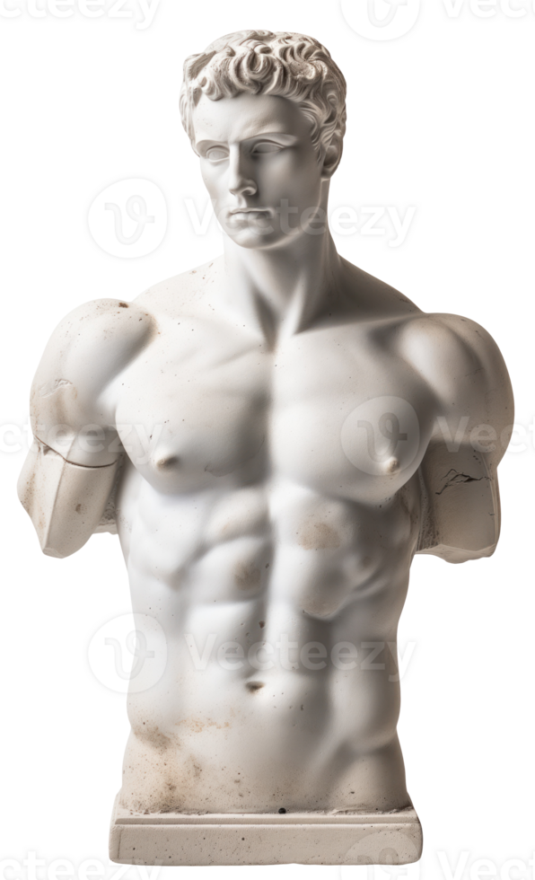 AI generated Historical vintage statue with cracks on an isolated transparent background png