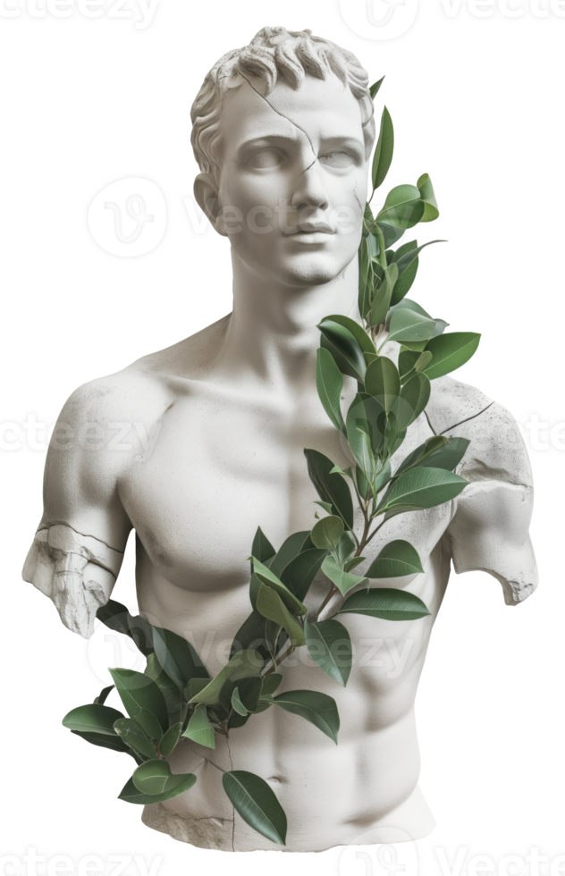 AI generated Historical vintage statue with cracks on an isolated transparent background png