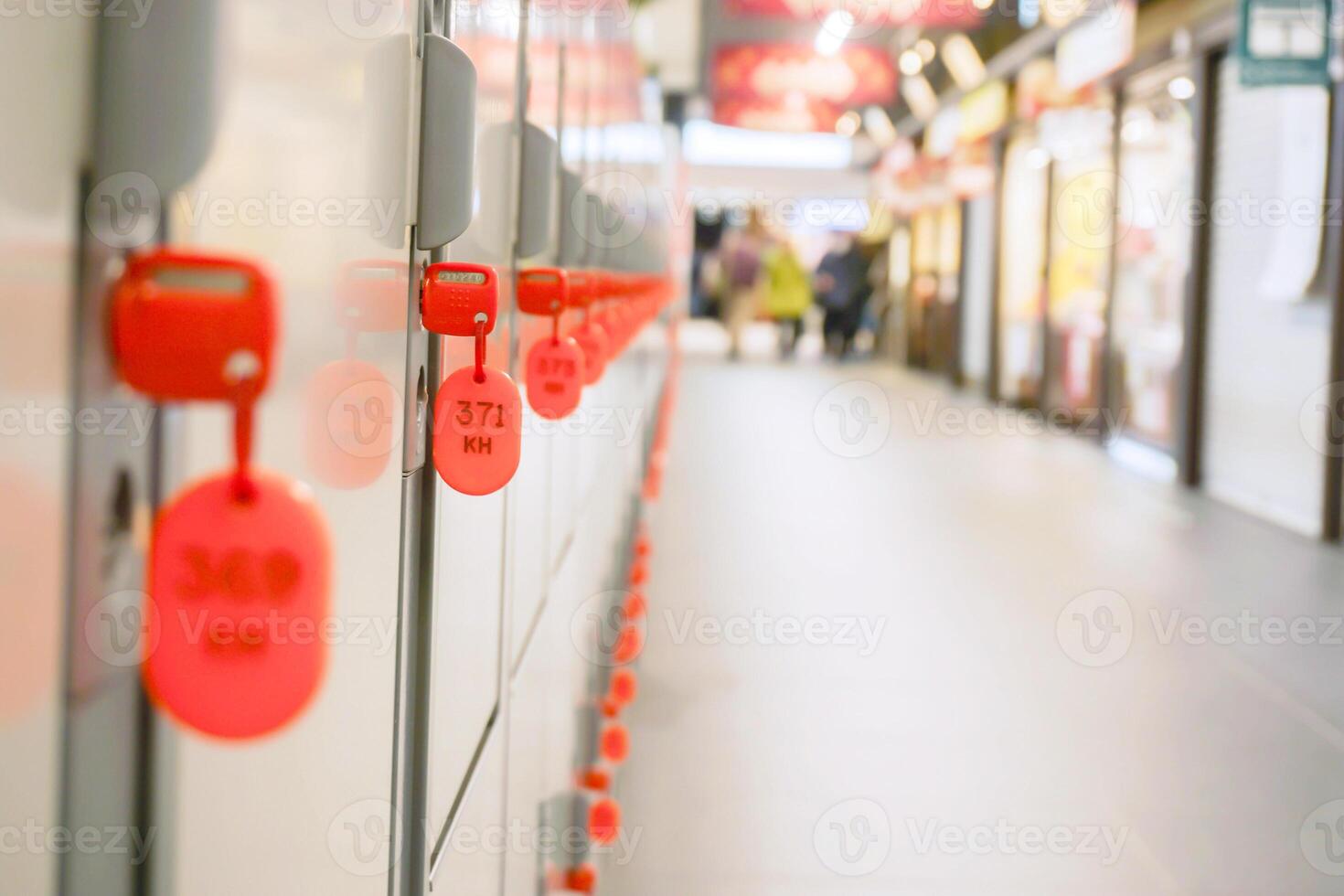 Key of coins locker in Japan railway station on blurry background. Focus on second key photo