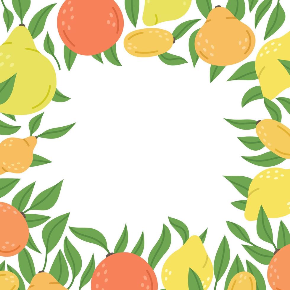 Hand drawn citrus fruits frame. Lemon, orange, lime, yuzu and kumquat sour taste fruits. Doodle organic vitamin c citrus fruits vector background illustration