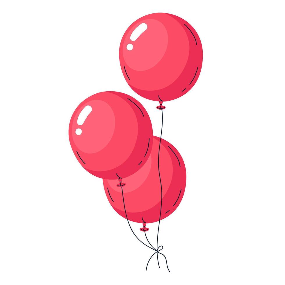 lustroso globos rojo helio globo racimo, Días festivos celebracion decoración. contento cumpleaños aire globos decoraciones plano vector ilustración. volador globos
