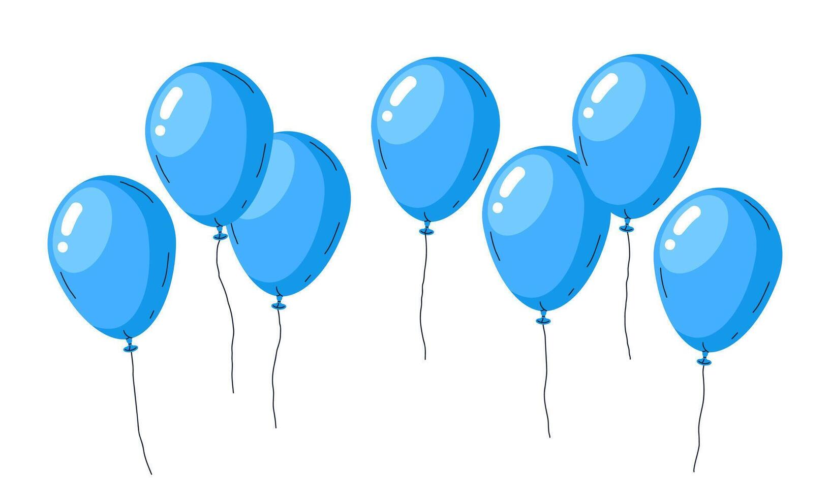 azul helio globos volador lustroso globos, flotante aire globos festivo decoraciones contento cumpleaños celebracion decoración plano vector ilustración