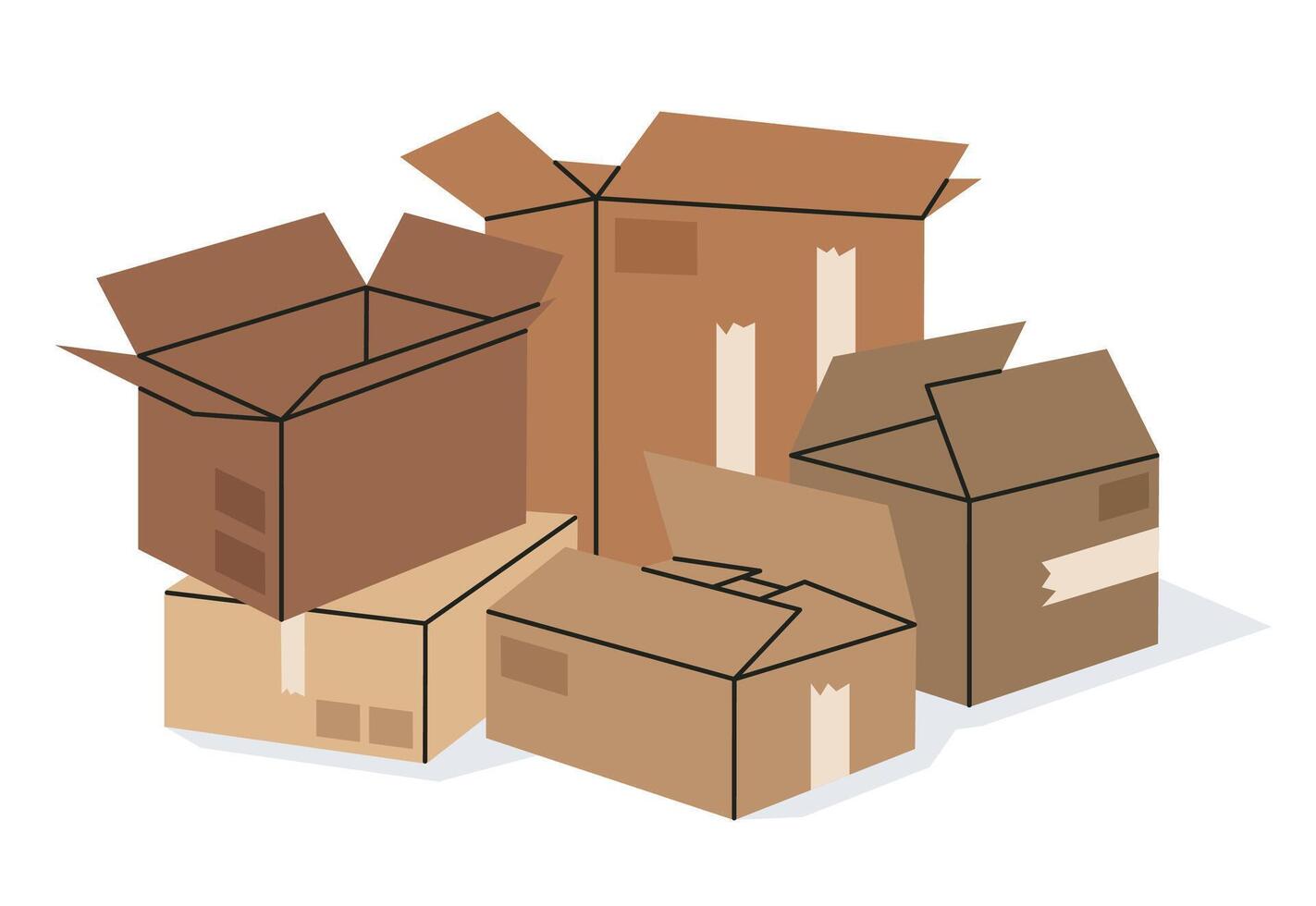 manojo de cajas mano dibujado cartulina apilado cajas, caja de cartón caja montón, almacén caja apilar plano vector ilustración. Moviente concepto en blanco