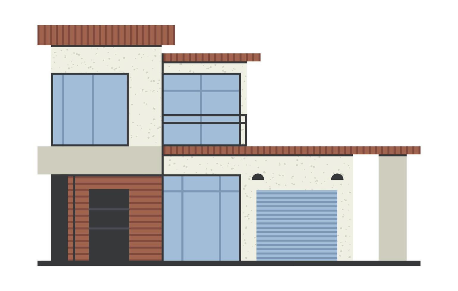 Modern house. Minimalistic building, contemporary real estate architecture flat vector illustration. Hand drawn concrete house