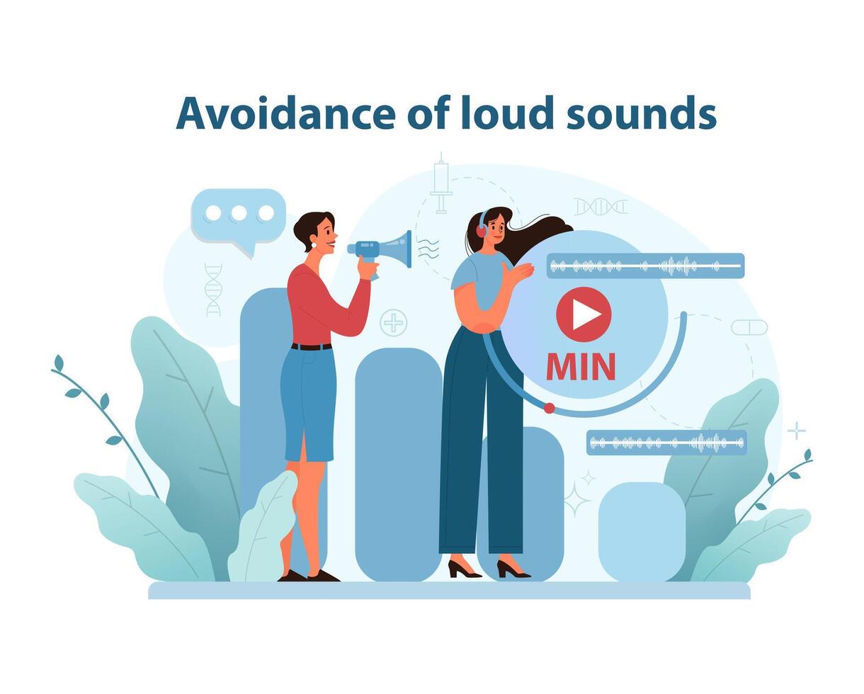 Noise Reduction Concept. An instructive vector illustration showing individuals managing sound.